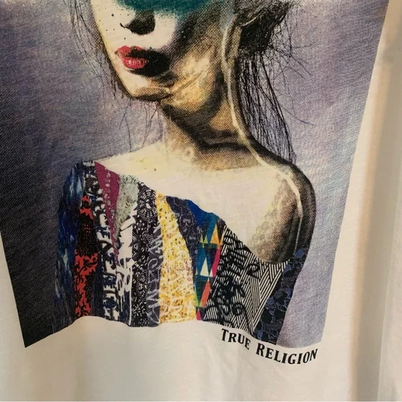 Women’s True Religion Graffiti Art Cut Off Muscle Tee Punk Alt Size Medium - Picture 3 of 12